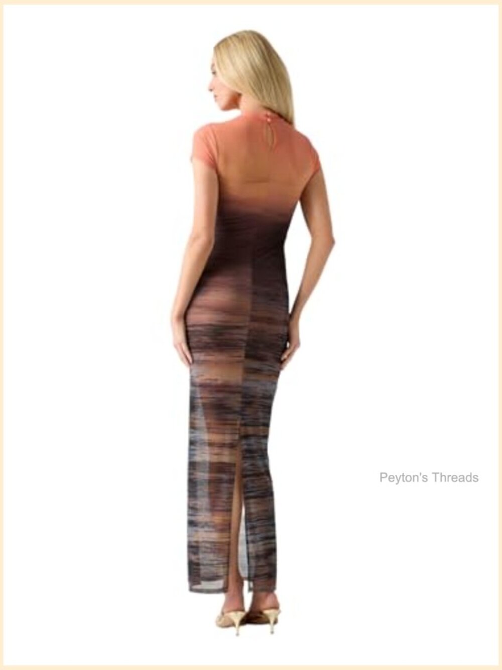 Eco Short Sleeve Beach Sunset Mesh Dress - Sheer Maxi Bodycon - Picture 4 of 4